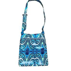 Blue funky fun vinyl Floral handmade Print Shoulder Bag water resistant
